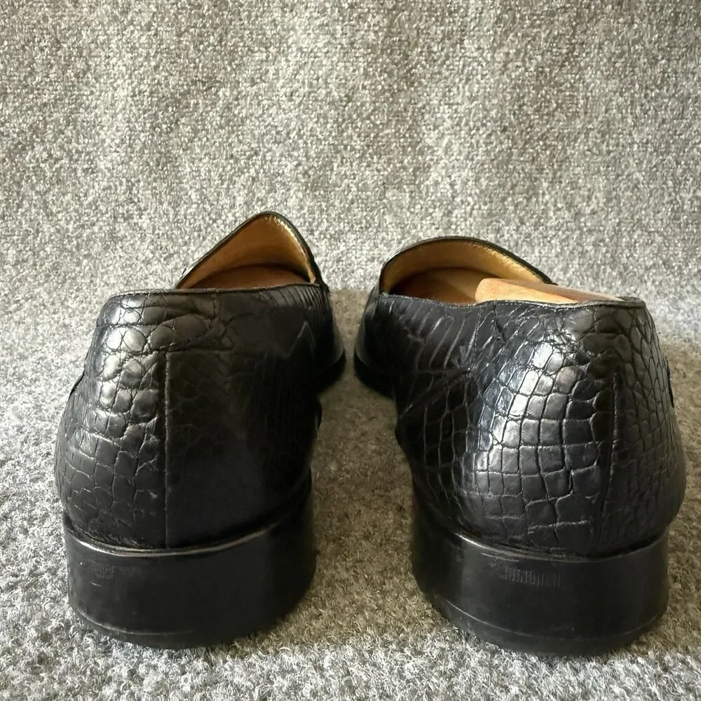 Mezlan Men's Black Crocodile Leather Loafer Dress Shoes Square Toe 14 M Luxury